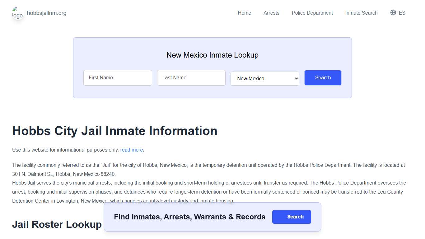 Hobbs Jail, NM Inmate Roster, Municipal Jail Info